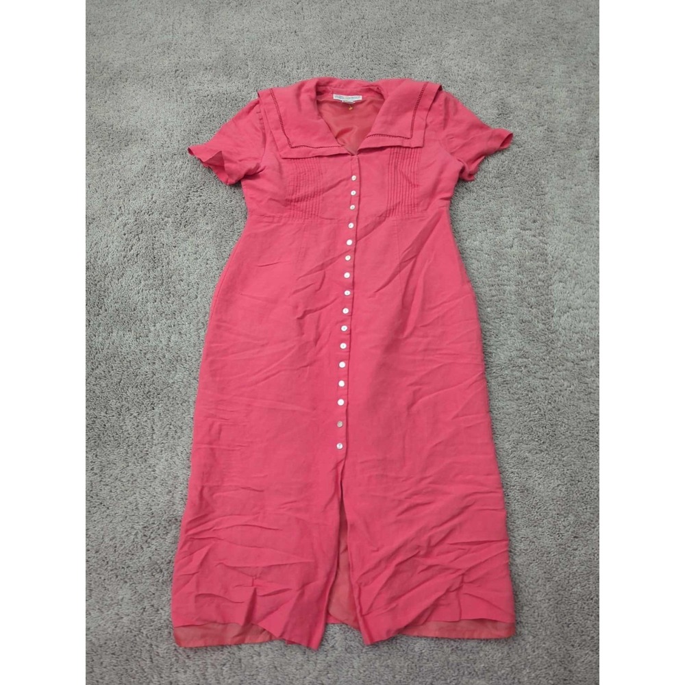 Jessica Howard Midi Dress Womens 14 Coral Pink Button Up Linen Blend Lined